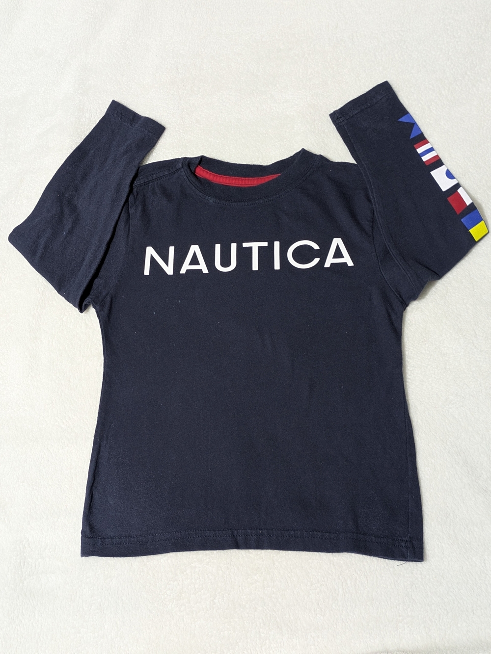 Nautica Boys Navy Long Sleeve Nautical Flags Graphic T-Shirt